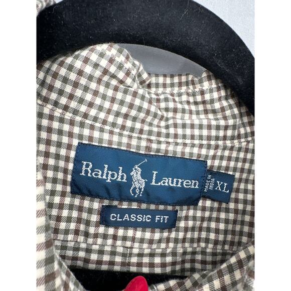 90s Vintage Ralph Lauren Shirt Men XL Olive Green Check Plaid Button Pony Cotton - Picture 2 of 9